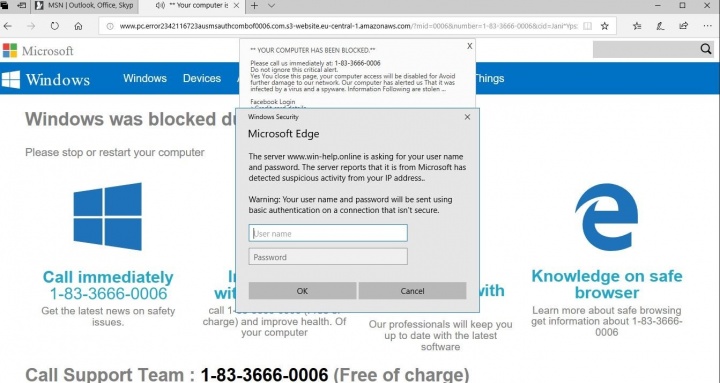 Figure 1. Scam page claims computer is blocked due to a malware infection