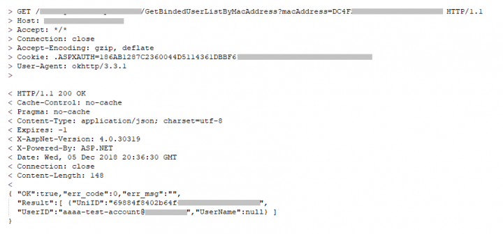 Figure 2. Device enumeration leaks email addresses