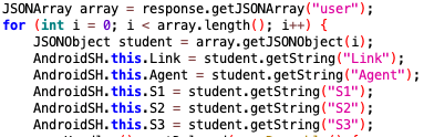 Figure 7. Source code showing the extraction of Link, Agent, and the three JavaScript codes