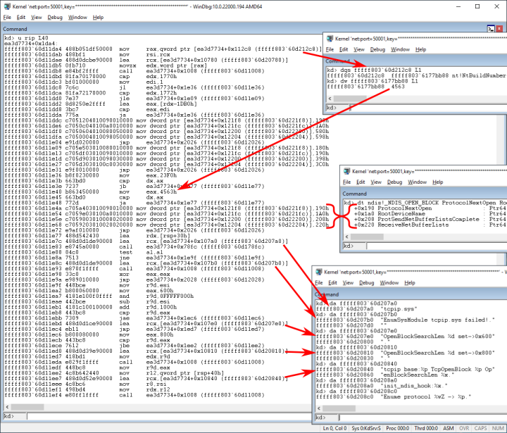 Figure 2: Daxin checks NtBuildNumber against a set of hardcoded values for which NDIS_OPEN_BLOCK offsets are explicitly given.