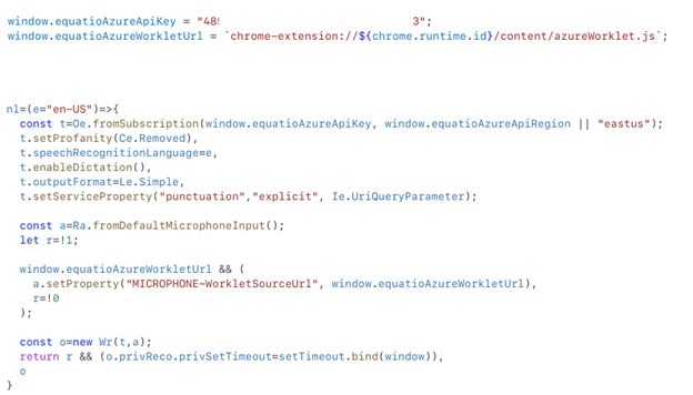 Figure 2. Embedded Azure API key used for speech recognition.