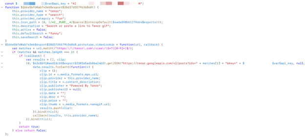 Figure 6. Exposed Tenor GIF search API key.