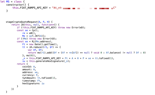 Figure 7. Exposed fiat ramps API key.